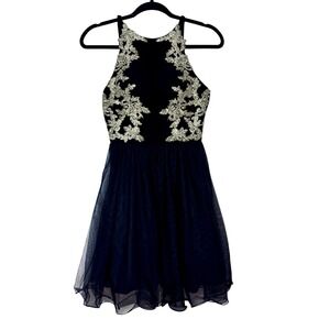 Y2K‎ Blondie Nites Whimsigoth Lace Appliqué Halter Skater Dress Size 7 Holiday